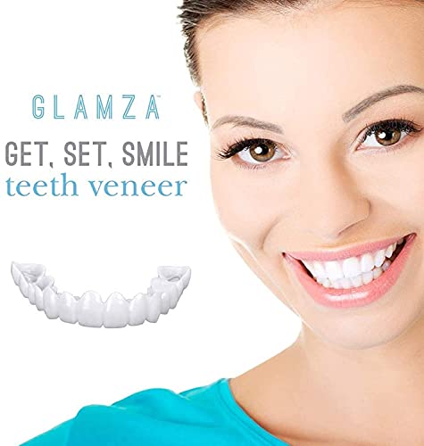 Brigtviee 2 Paires Dentier Amovible Haut et Bas Fausse Dents Provisoire Dentier Sourire Parfait Facette Dentaire Supérieure et Inférieure Prothèses Temporaires pour Blanchiment des Dents Cover