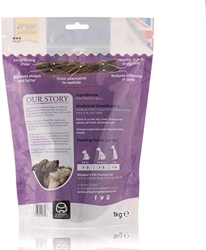 SKIPPER'S Wolf Fish Skin Twists - Grain Free Dog Treat, Great for Dogs Teeth, Handmade & Gently Air Dried Healthy Natural Dog Dental Sticks | Long Lasting Hypoallergenic Chew Treats Regular (1kg)