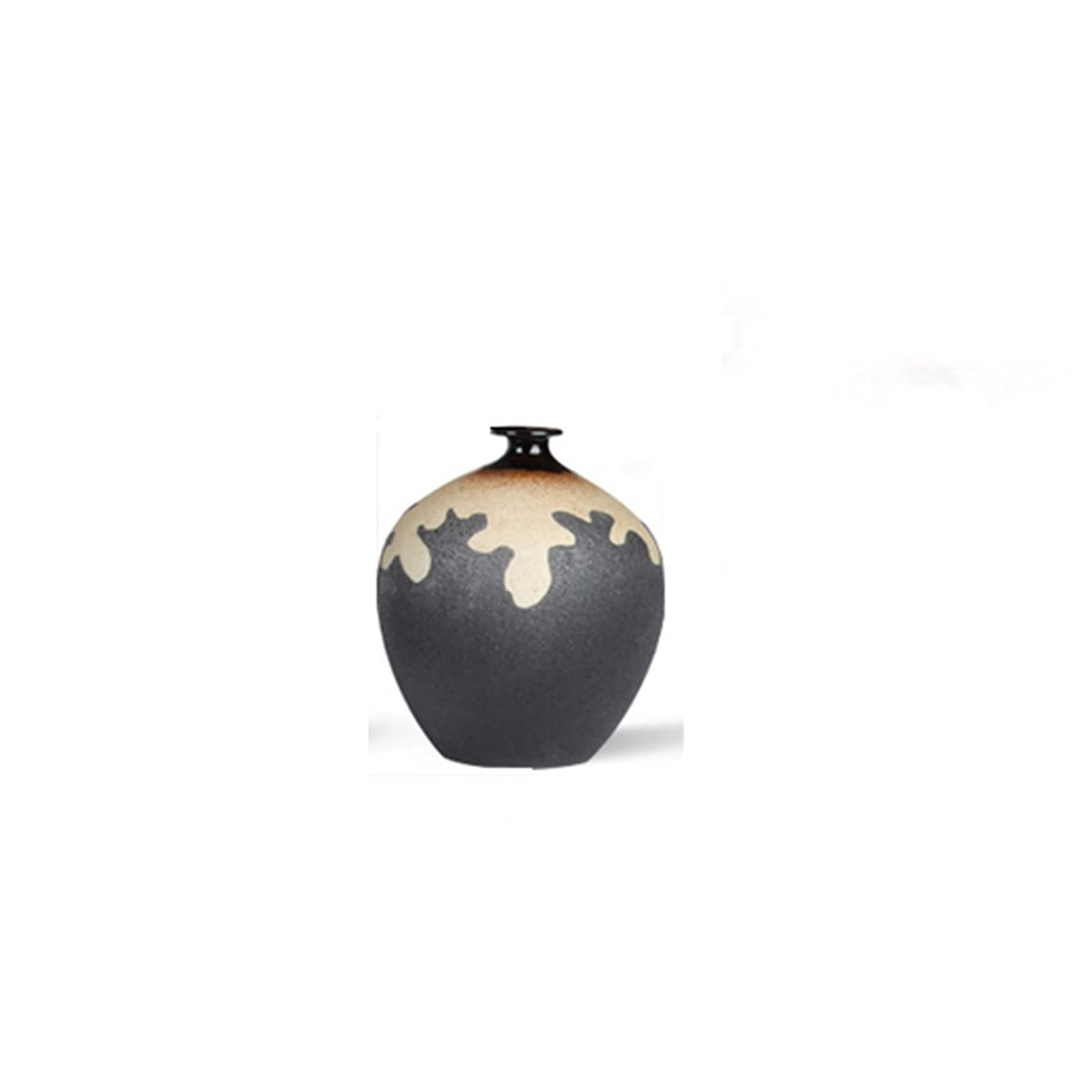 asdchZen Bookcase Decorated Vases, Black Vintage Ceramic Vase Sample Room Tea Room Flower Vase,19 * 17CM