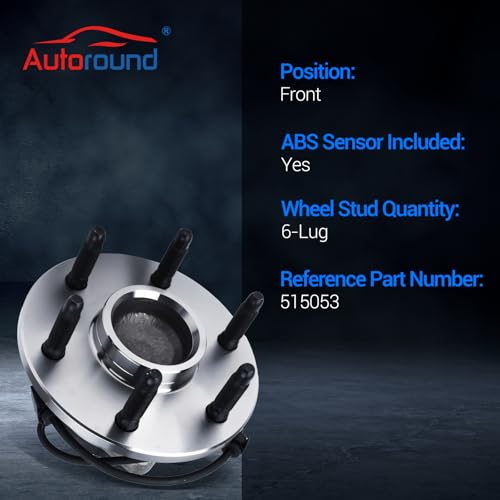 Autoround 515053 2WD Front Wheel Bearing and Hub Assembly Fit for 2000-2008 Chevy Tahoe Avalanche Suburban Express 1500 2500, Cadillac Escalade, GMC Yukon XL Savana 1500 2500, 6 Lug w/ABS, Set of 2
