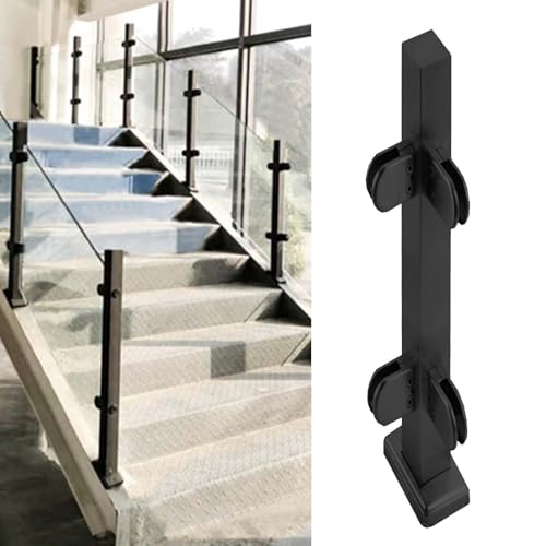 Postes de barandilla de vidrio con abrazadera, acero inoxidable para interiores y exteriores, barandilla de vidrio de seguridad, poste de esquina negro para un apoyo seguro y estilo