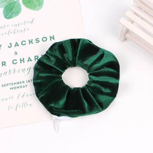 Pack of 3 Colourful Velvet Scrunchies Hair Scrunchies Elastic Hair Bands Women Ponytail Headdress Hair Clips for Girls and Women Hair Accessories with Hidden Zip Pocket - Image 2