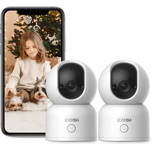 ZOSI 3MP 2pz Telecamera WiFi Interna Pan 360°Tilt 108°, 2,4 GHz/5 GHz WiFi, Riconoscimento delle Persone Intelligenti, Monitoraggio Automatico, Chiamata one-touch, Cloud o Scheda SD(non incl