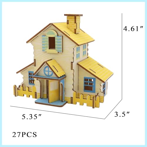 9 Piece Set 3D Wooden Puzzle for Adults 3D Wooden House Brain Teaser Puzzle DIY Assembly Cottage Building Model Kits Log Cabin Model - Image 4