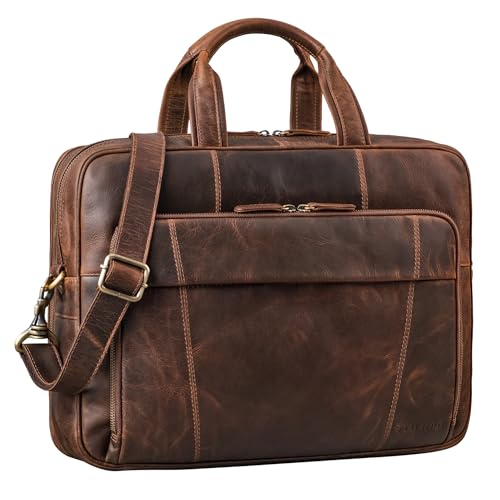 Sac en bandoulière pour hommes XL STILORD Jaron en cuir antique cognac pour ordinateur 15,6 pouces