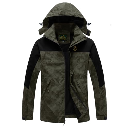 GIISAM Rain Coats for Men Waterproof with Hood, Mens Waterproof Raincoat Lightweight Soft Shell Rain Jackets Windbreaker(AGCamo2,XXL)