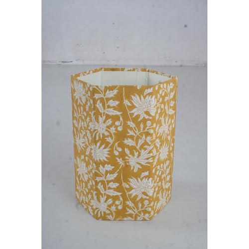 Image of Floral Hand Block Printed 3.3 Gallon Decorative Waste Basket - Eco-Friendly Cardboard Trash Can, Plastic-Free & Sustainable, Perfect for Christmas and Housewarming Gifts (1, Brown White FLOWAR)