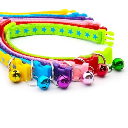 Small Dog Puppy Pet Collar and Lead Set Star Design Nylon Adjustable Size 19-32cm Collar with Bell and 120cm Leash Red - Image 3
