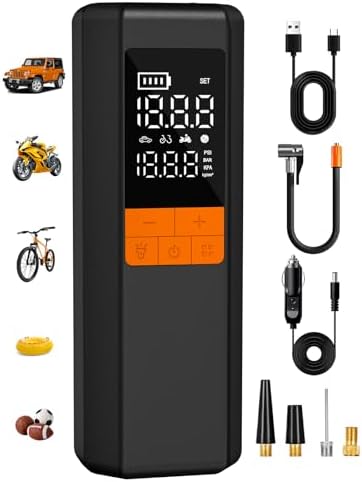 AIRSURE Tire Inflator Portable Air Compressor, 5X Faster Air Pump for Car Tires, 150PSI Cordless Tire Pump with Powerful Battery, Digital Gauge, 12V DC & Auto Shut-Off for Car, Bike, Motorcycle, Balls
