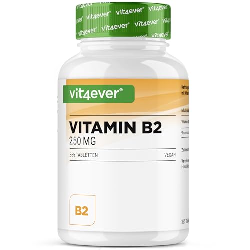vit4ever Vitamin B2 (Riboflavin) - 250 mg - 365 Tabletten - Hochdosiert - Ohne unerwünschte Zusätze - Vegan