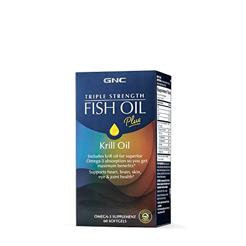 Gnc Triple Strength Fish Oil Plus Krill Oil | Includes Krill Oil For Superior Omega-3 Absorption, Supports Heart, Brain, Skin, Eye, And Joint Health | 60 Softgels #TOP1