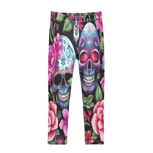 Bolaz Toddler Girls Leggings Printed Yoga Pants Leggings Pink Flower Skeleton for Kids