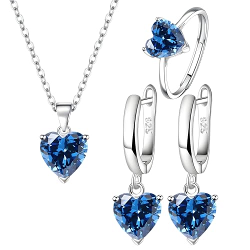 Collar y pendientes de plata 925 con cristal azul B31 para mujer