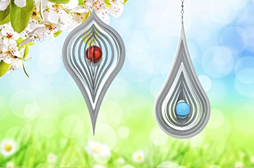 Illumino Edelstahl Windspiel 2er Set Aqua und Pendola mit türkiser 35mm Glaskugel für Garten und Wohnung Gartendeko Wohn und Fenster Deko
