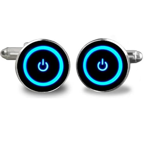 Paire de Boutons de Manchette Geek | Boutons de Manchette Design ronds | Bouton de Manchette Original symbole Puissance Power | Accessoire Homme Métal Argenté Cover