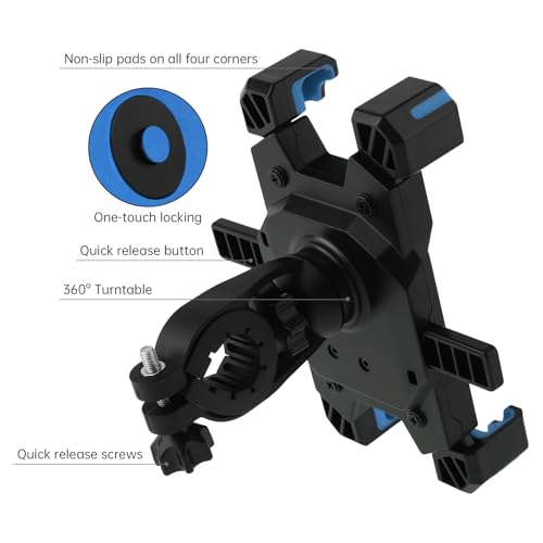Tobefore Bike Phone Mount Holder Motorcycle Handlebar Phone Mount Clamp One Hand Operation ATV Scooter Phone Clip for iPhone 12/11 Pro Max/X/XS, Galaxy S10 and 4.7