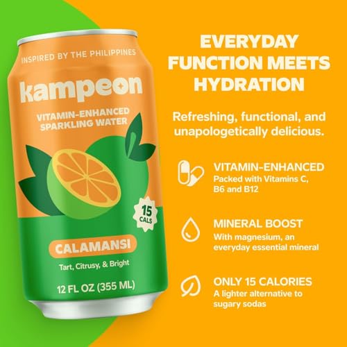 Image of Kampeon Calamansi Filipino inspire sparkling water - 12oz Cans - Filipino Lemonade with Real Calamansi Juice, Vitamin B & C, Magnesium - Sweet Tart Citrus Soda Alternative, b pack Lightly Sweet, Caffeine-Free INSPIRED BY THE PHILIPPINES (Pack of 12)