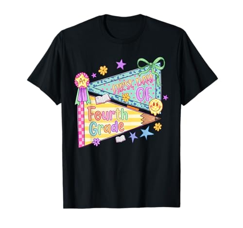 Funny First Day of Fourth Grade Cute Retro Back to School T-Shirt