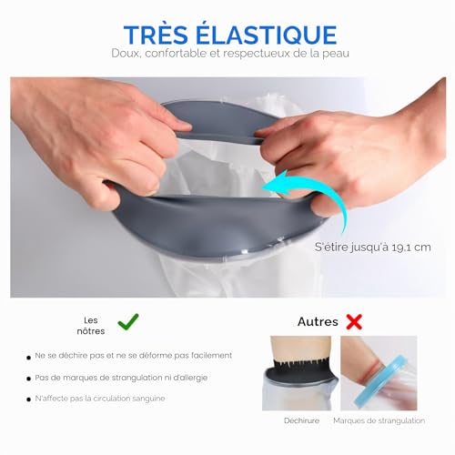 COMFYTHERA Grande housse imperméable pour plâtre de jambe pour douche et plaie des pieds, sac de douche étanche pour chirurgie de la cheville, brûlures de pieds réutilisable, garde les plaies au sec – vue 4