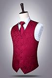 Enlision Men's Kamizelkas Paisley Burgundy Ślub Kamizelka Tie Pocket Square Jacquard Przyjęcie Suit Vest Set L