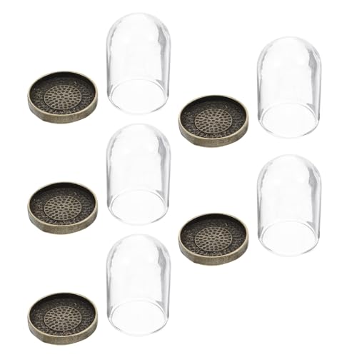 GALPADA 5 Sets DIY Glass Dome with Brass Base Micro Landscape Tray Kit 38x25cm Preserved Flower Cover for Home Terrarium Gardening Patio Decor