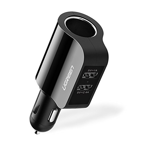 UGREEN Car Charger 60W Cigarette Lighter Socket Splitter, 5V 2.4A Dual USB with Extra Fuse Tube Compatible for iPhone SE 11 Pro Max Xs X 8 Plus, Samsung Galaxy S9 S8 S10 Plus, LG V30 V20, Sony