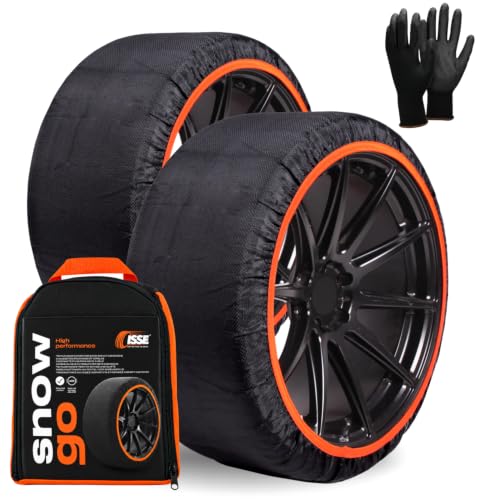 SNOWGO Calze da Neve Omologate Italia EN 16662 - 1 - Due Catene da Neve in Tessuto Taglia XL - R14 - R20 (Controlla le dimensioni del tuo pneumatico all'interno)