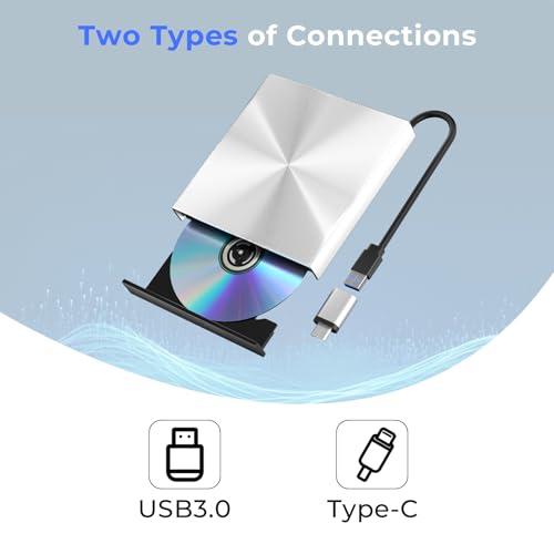 Alphami External Blu Ray DVD Drive Burner, USB 3.0 and Type-C Optical Slim Bluray CD DVD Reader Writter for Laptop Desktop PC Compatible with MacBook OS Windows XP/7/8/10/11 Linux