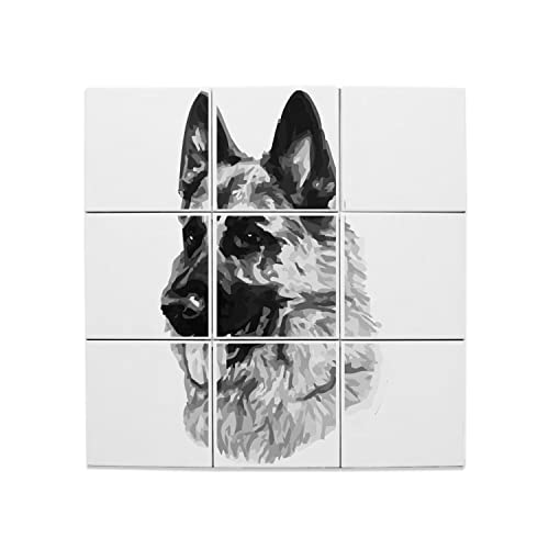 Carreaux Céramique Décoratifs Berger Allemand 60x60 cm | Œuvre d'Art Fine à l'Encre Monochrome
