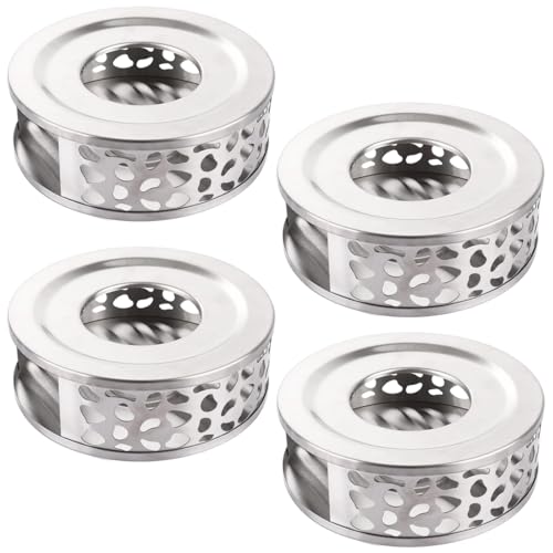 LDHHYH 4Pack Stainless Steel Teapot Warmer, Teapot Warmer with Hollow Frame Design, Tea Warmer Coffee Warmer Tealight Holder for Home Office Tea Heating