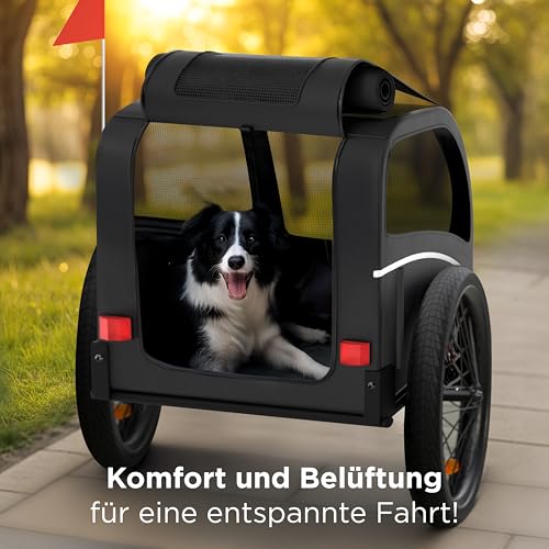 Trevopet® Hundeanhänger für Fahrrad – Faltbarer Hundefahrradanhänger mit Kupplung & Reflektoren – Fahrradanhänger Hunde bis 40 kg – Wasserdicht – Kompatibel mit E-Bikes – Schwarz