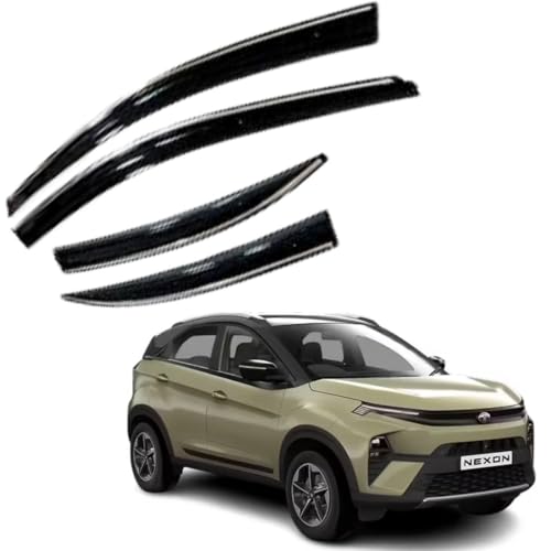 Image of CAR SAAZ Chrome Line Door Visor for Nexon (2023-Present) (Set of 4Pcs) | Rain Guard | Wind Deflector