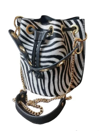 fantasia animalier Generico Secchiello con Borchie in Vera Pelle di Cavallino (Zebrato Bianco e Nero)