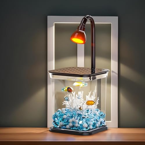 Aquarium transparent Betta avec éclairage LED et eau claire pour table - 7