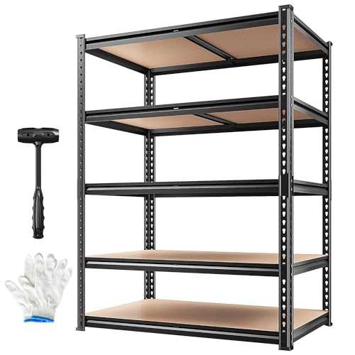 REIBII 2020LBS Storage Shelves 5 Tier Garage Shelving Heavy Duty, Adjustable Metal Shelving Unit, Garage Shelves for Basement, Warehouse, Pantry, Closet, Kitchen 72" H x 35.55" W x 16" D, Black