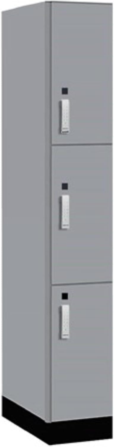 Salsbury 12" Wide Premier Wood Locker-Triple Tier-1 Wide-6 Feet High-21 Deep-Winter Fog-Silver Electronic Locks