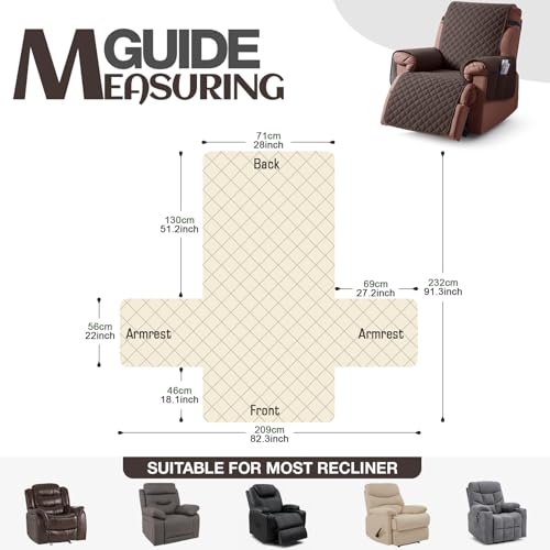 Image of KinCam 100% Waterproof Recliner Chair Cover, Reclining Couch Covers for Pets, Dogs, Recliner Couch Slipcover Furniture Protector with Elastic Straps for Kids(28 inch, Chocolate)
