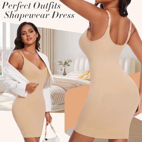 Image of Betaven Strapless Shapewear Dress Full Slip Dress for Women Seamless Body Shaper Under Dresses Tummy Control Dress