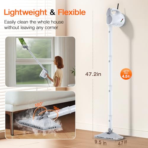 Image of Steam Cleaner for Home, Steam Mop with Detachable Steamer, 320ml Water Tank, 10s Fast Heating, 10-in-1 Handheld Steamer for Cleaning Kitchen, Floor, Tiles, Window, BBQ Grill, Car