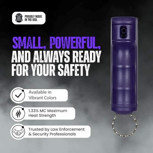 Police Magnum Keychain Pepper Spray Flip Top Safety- Maximum Heat Strength OC with Dye- Tactical Women & Men\'s Self Defense - Made in The USA - 2 Pack Purple FT