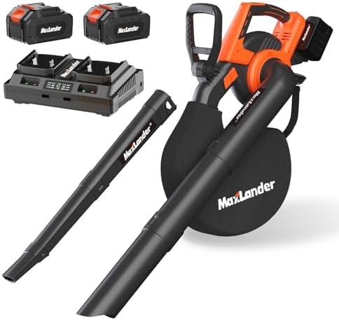 MAXLANDER Cordless Leaf Blower & Vacuum with Bag, 3-in-1 Brushless Battery Powered Leaf Vacuum Mulcher 40V 170MPH 360CFM 5 Speeds Leaf Blowers for Lawn Care 2x4.0Ah Battery & Charger Included