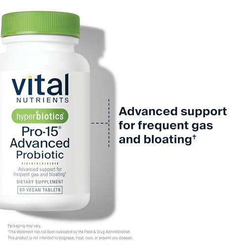 Hyperbiotics Vital Nutrients Pro-15 Advanced Probiotics for Women and Men | 15 Strains + Kiwifruit | Clinically Studied Daily Probiotics for Digestive Health, Gas, & Bloating | 60 Vegan Tablets