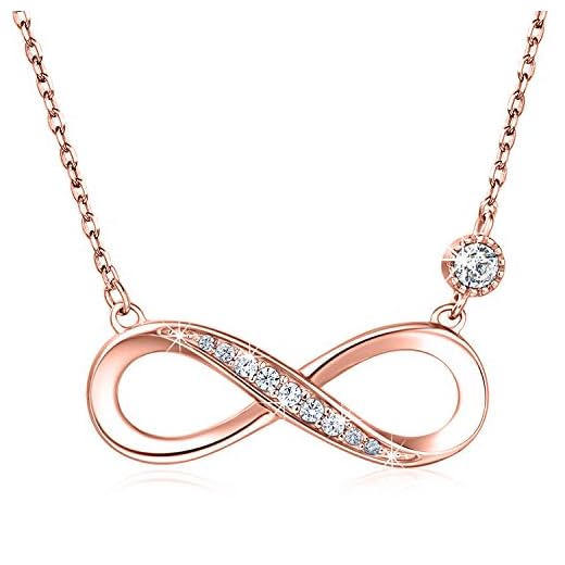 Billie Bijoux Femmes Collier En Argent Sterling 925 Amour pour toujours Infini Coeur Amour Or Blanc Plaqué Diamant Pendentif Femmes Cadeau pour La Fête Des Mères (B- rose gold)