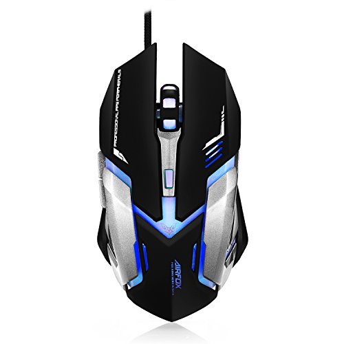 Airfox FOX KING - Ergonomic Wired Gaming Mouse - 3,200DPI Sensor, Blue LED - Comfortable Grip - High Quality Popular Gaming Mouse