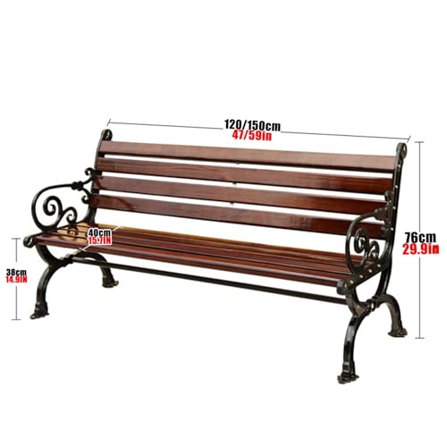 Banc de Jardin Extérieur Bois et Fonte Chaise de Parc Solide avec Accoudoirs