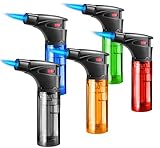 5 Pack Torch Lighters Butane Refillable Torch Lighter Jet Flame Multi Utility Lighter Mini Blow Torch Butane Gas Torch for Candle Fireplace Camping Grill BBQ(Without Fuel)