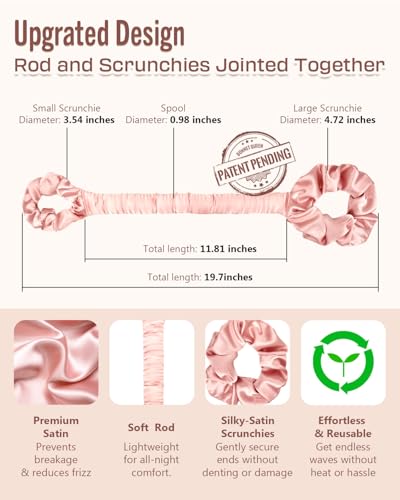 Image of BONNET QUEEN Satin Heatless Curler for Women,Hair Curler Without Heat for Heatless Curls Overnight,2-in-1 Curling Rod with Scrunchie for All Hair Types,1 Pack,Cream Pink