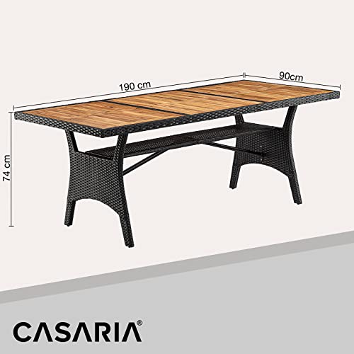 Casaria® Polyrattan Gartentisch mit Ablage FSC®- zertifiziertes Akazienholz 190x90cm Höhenverstellbar Wetterfest Garten Terrasse Esstisch Tisch Schwarz