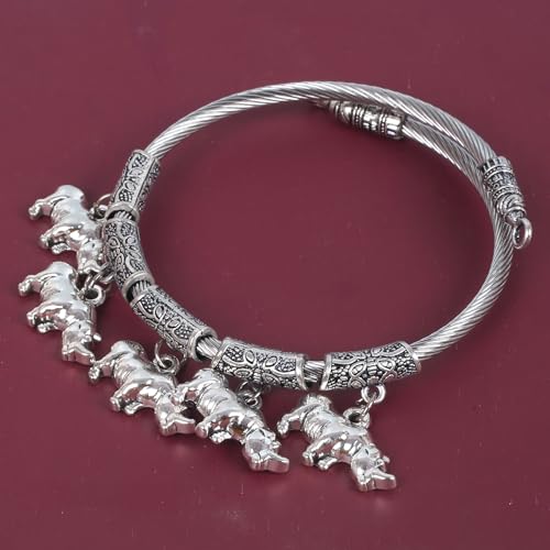Image of Touchstone New Indian Bollywood Handcrafted Nicely Created Rhinoceros Inspired Rope Pattern Elegant Designer Jewelry Bracelet in Oxidized Silver Tone for Women