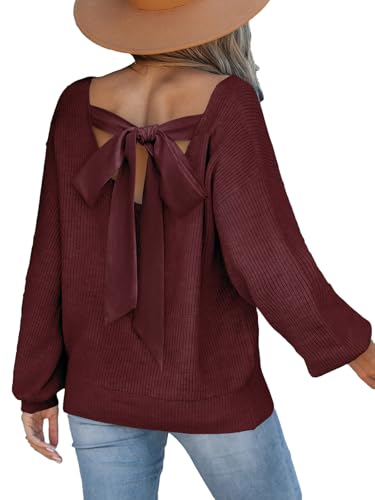 Image of CUPSHE Sweaters for Women Bow Pullover Knit Tops | Long Sleeve V Neck Pullover Sweaters, Soft and Cozy Fabrics, Relaxed Fit, Fall Clothes, Winter Clothing, Cute Fashion